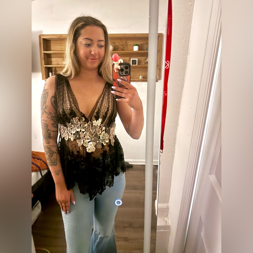 90’s Vintage Ema Savahl Hand Painted Lace Top